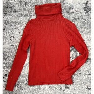 Eileen Fisher Red Merino Wool Thick Ribbed Turtleneck Sweater Size Small